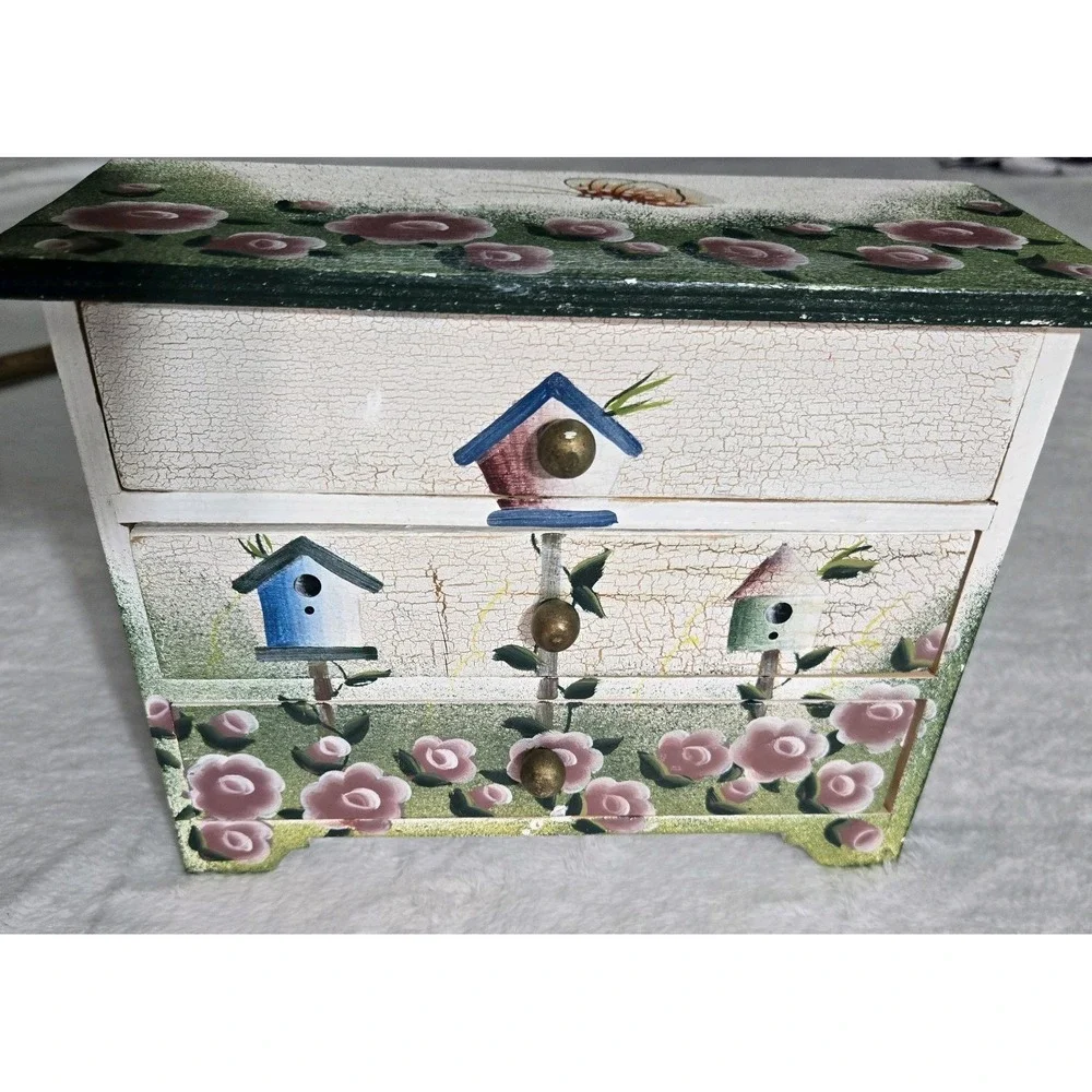 Vintage-style, Hand-painted Wooden Mini Dresser Used As Jewelry or Trinket Box..